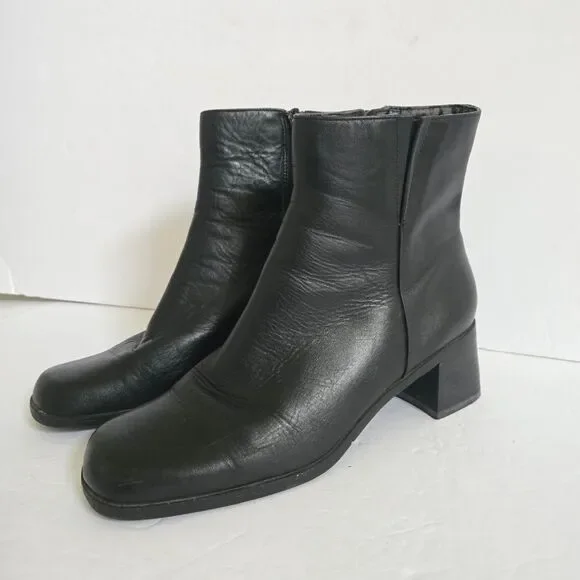 Vintage Y2K Black leather ankle boots size 6.5 - Picture 7 of 8